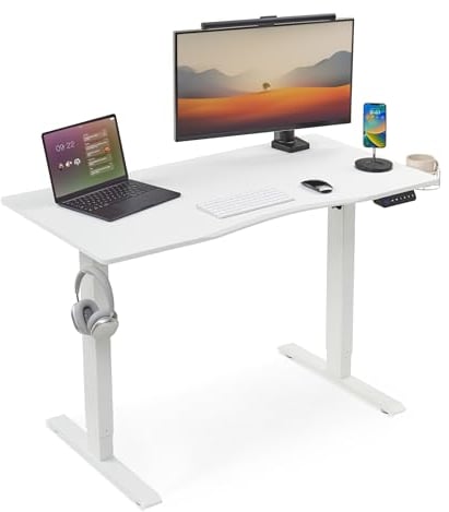 Mondeer Bureau Électrique Réglable en Hauteur, 120x60 cm, Bureau Assis-Debout Motorisé avec Mémoire pour Etudier Travailler Chambre, Blanc