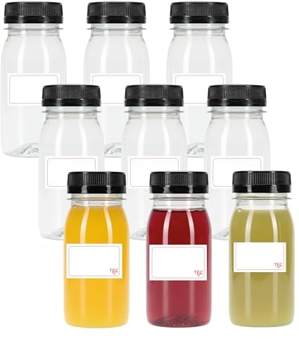 TEC Shot Bottles with Lids 120ml UK Made 30% Recycled Plastic Ginger Juice Health and Wellbeing Mini Juicing Bottle (9)