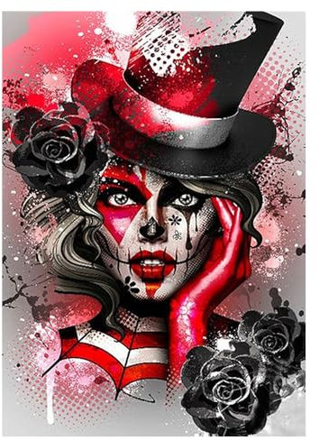DCIDBEI/30x40CM Diamond Painting schwarze rote Frau Erwachsene, Diamant Painting Bilder Magier 5D Diamant Malerei Schädel Gothic für Wanddekoration Geschenk Halloween