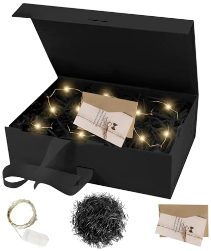 Scatole Regalo, Scatole Regalo con Coperchio, Pacco Regalo(21 * 17 * 7cm), Confezione Regalo, Scatola Regalo con Fiocco+Biglietto+Rafia+Luce, Scatola Regalo Riutilizzabile, Scatola Regalo Compleanno