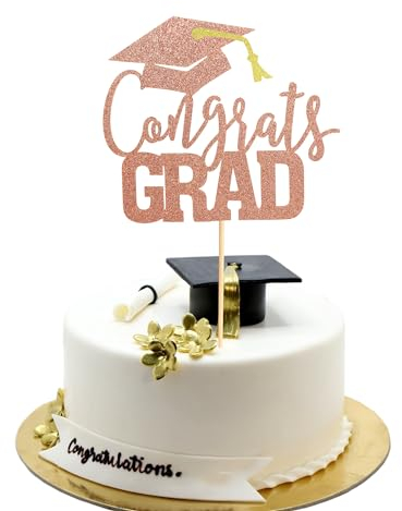Arthsdite Tortenaufsatz mit Aufschrift Congrats Grad, Klasse 2025, Themen-Abschlussparty-Dekorationen für Universität, College, High School, Feier, Partyzubehör, Roségold-Glitzer, 1 Stück