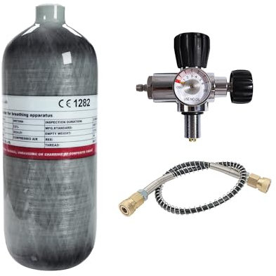 TUXING Réservoir d'air en fibre de carbone 4500 psi 2 L (bouteille vide) et station de remplissage PCP Paintball avec vanne de manomètre, réservoir de plongée, réservoir PCP avec jauge de régulateur