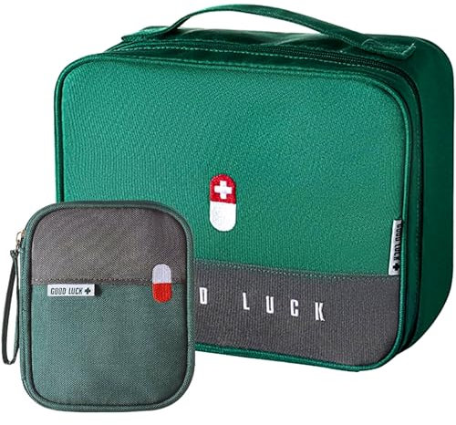 BBjinronjy Reiseapotheke Tasche Leer Medikamententasche Reise,2-teiliges Taschen-Erste-Hilfe-Set, tragbare Medizintaschen für Reisen, Camping und Wandern, leicht (groß und klein) (grün)