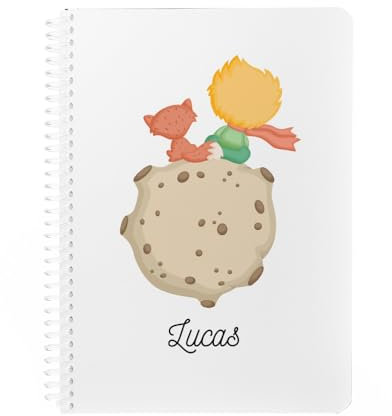 Wanapix | Heft A5 bedrucken | Enthält 100 karierte Blätter à 80 g | 250 g Cover personalisiert mit Name | A5 Notizbuch mit Transparenter Spirale | Kleiner Prinz