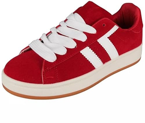 Ladies Lace Up Trainers Womens Platform Comfy Heel Pumps Gym Sneakers Shoes Size Red 5