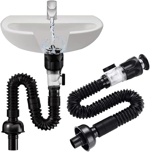 NIEEKRUN Kit de bonde de lavabo avec tuyau d'évacuation flexible rétractable et bouchon à vis – Tube en PVC pour ouvertures de vidange de salle de bain de 1-1/4 et 1-1/2, odeur