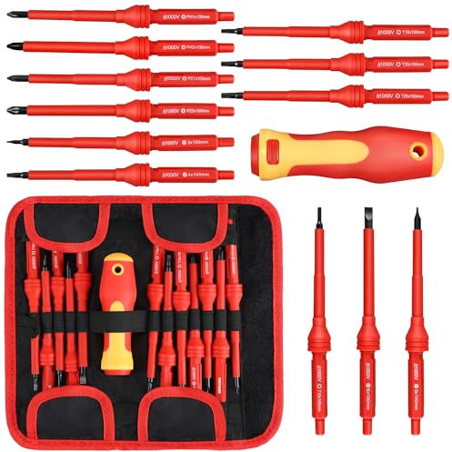 MAXPOWER 12 Piece Insulated Electricians Screwdriver Set with Rubber Handle, Magnetic Tips | 1000V | Ideal for Electrical, Home and DIY Projects