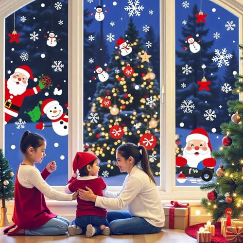 8 Sheets (271 PCS) Christmas Window Stickers - Xmas Decorations for Windows, Reusable Holiday Stickers for Christmas, Snowflakes, Santa, Reindeer, Xmas Trees - Perfect for Home, Office or School Decor