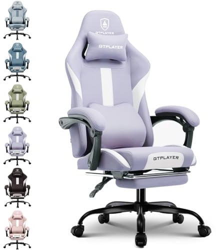 GTPLAYER Chaise Gaming, Chaise de Gamer, Chaise de Bureau Respirante en Tissu de Haute Qualité, Chaise PC Ergonomique, Chaise de Bureau Réglable et Pivotante avec Repose-Pieds, Violet