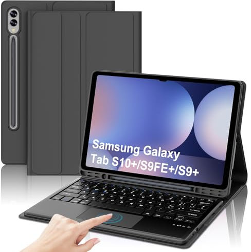 WAVATA Tastiera per Samsung Galaxy Tab S10+/S9 FE+/S9 Plus 12.4con Touchpad, Custodia Tastiera per Samsung Tab S10 Plus Magnetica Staccabile QWERTY Layout Bluetooth Italiano, Nero