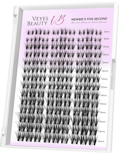 VEYESBEAUTY Faux Cils Extension Cils Newbie's Five-Second Cils Individuels Avec Colle Volume Russe Cluster Lashes Mixte Diy à La Maison Cils Individuels (Whisper, 8-16mm)