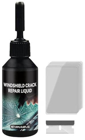 Liquido per Riparazione Vetri Auto,Colla per la Riparazione del Parabrezza Dell'auto,Colla per la Riparazione dei Vetri Dell'auto,Colla per Riparazione Parabrezza,20ML+Lama+Pellicola Polimerizzata*5