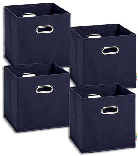 Storanda | 4er Set Aufbewahrungsbox 28x28x28 cm | Beiseitig Breite Griffe | Stabil & Faltbar | Regalbox für Würfelregal | Dunkelblau