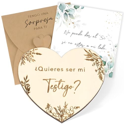 BETESSIN Regalo Original Testigo de Boda en Español, Tarjeta Madera ¿Quieres ser mi Testigo? + Tarjeta Papel + Sobre, Tarjeta de Invitación Testigo de Boda Hombre Mujer Amigos
