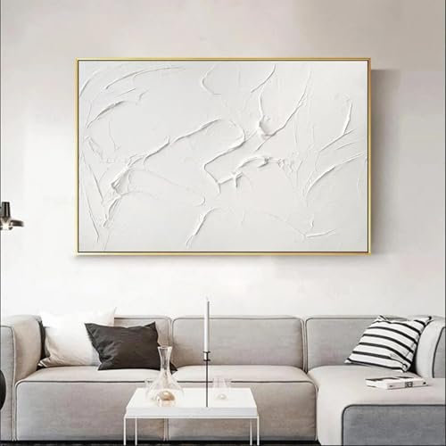 XINBAO Impression sur toile abstraite texturée 3D minimaliste blanche, affiche de peinture, art mural plat, images, décoration de chambre à coucher moderne, 35x50cm sans cadre