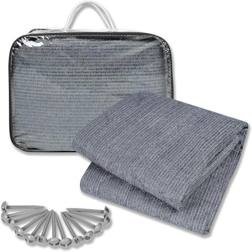 Froadp HDPE Campingteppiche Outdoor Markisenteppich Wohnmobil Vorzeltteppich mit Aluminiumloch Nägeln & Tragetasche Waschbar Zeltböden Matte rutschfest Bodenplane Zeltunterlage 250 x 250 cm