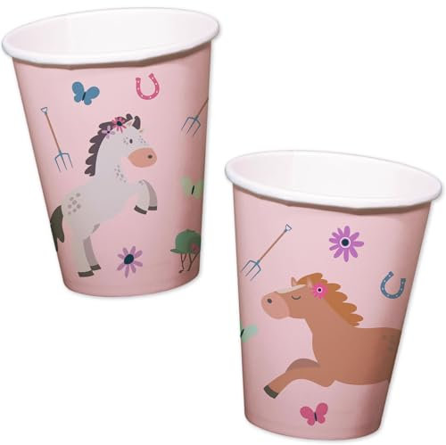 Folat 27502 Pferd Geburtstag Deko Rosa - Becher - Happy Horse - 250 ml - 8 Stück - Pferde Partygeschirr für Pferdparty