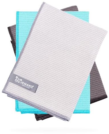 Jemako Trockentuch M 3er Set – Mikrofaser Trockentücher für streifenfreies Trocknen & Polieren – 60x45 cm – fusselfrei für Fenster, Auto, Spiegel, Glas, Edelstahl
