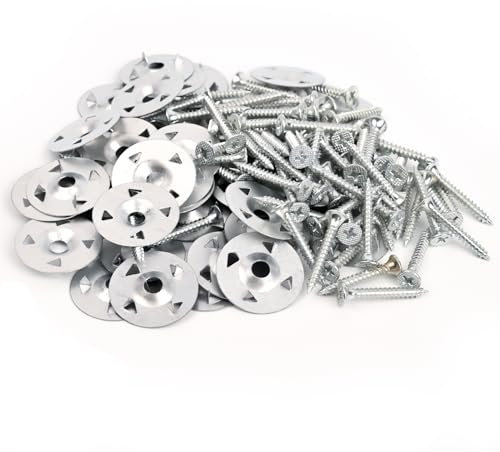 Tile Backer Board Screws and Washers Kit - 100 PCS 3.5x30mm Screws with 100 PCS 35mm Metal Washers for Insulation, Cement Board, Shower Pan Installation(4-Hole Washer)