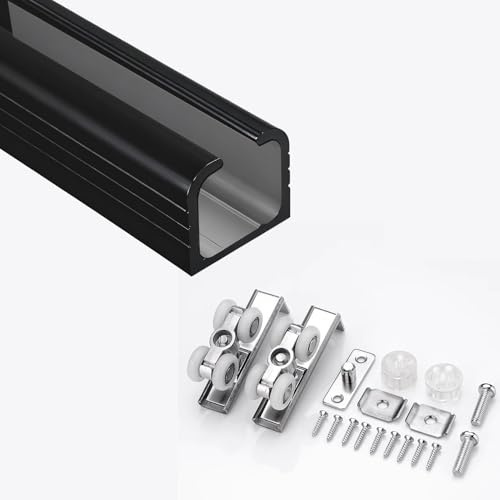 binario per porta scorrevole Binario per Porta Scorrevole con Spessore di 3 mm, Ferramenta Invisibile per Porte Scorrevoli, Binario e Ferramenta Ante Scorrevoli Di Armadi(Black,140cm/55.1in)