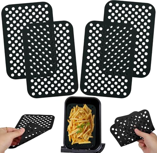 20cm Rectangle Silicone Air Fryer Mats, 4-Pack Non-Stick Perforated, Reusable, Heat-Resistant & Dishwasher Safe, Ideal for Air Fryer Basket Cooking Accessories