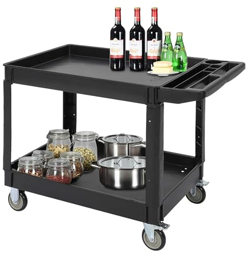Schwerlastwagen mit Aufbewahrungsgriff, 227 kg, Rollwagen aus Kunststoff, für Lager, Garage, Reinigung und industriellen Gebrauch, Schwarz