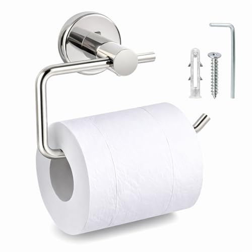 Suction Cup Toilet Paper Roll Holder 1PC Stainless Steel Wall Mounted Solution for Bathroom and Kitchen, Chrome-Plated Rust Toilet Roll Holder with Suction Fixing Design, Toilet Tissue Holder