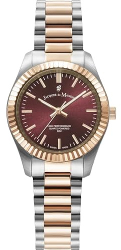 Jacques Du Manoir Inspiration Prime, Damen Armbanduhr, Quarz Analog, Edelstahl, 31mm, Edelstahlarmband, Rosa/Silber, 5 bar, Zifferblattfarbe: Braun, JWL03903