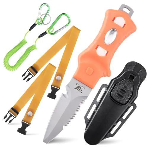 MILLION SOURCE Tauchmesser Rettungsmesser mit lumineszierendem Griff | Rettungsmesser Outdoor 17,5cm Mit Sägezacken, Scheide, Karabinerhaken, Ideal für Tauchen, Überleben & Notfälle