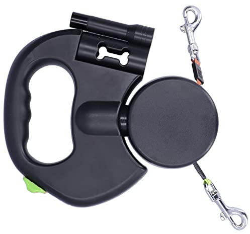 VBESTLIFE Guinzaglio per Cani Retrattile Doppio, Automatico 2 in 1 con Fibbia Girevole a 360°, Controllo per Due Cani con una Sola Mano, Pulsanti di Blocco Separati, Corda in Nylon Riflettente con