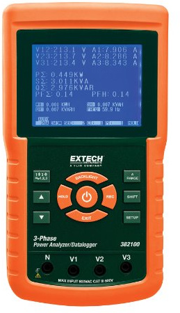 Extech 382100 1200A 3-Phase Power Analyzer and Datalogger, SD Card