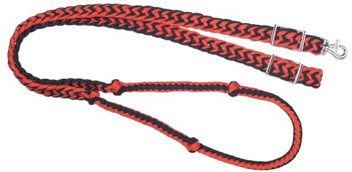 Tough 1 Knotted Cord Roping Reins, Orange/Black, 1 X 8'