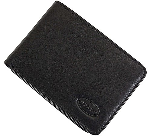 BOCCX Mini Geldbörse Portemonnaie Geldbeutel aus echtem Leder RFID Herrenbörse im Querformat GoBago (Schwarz)