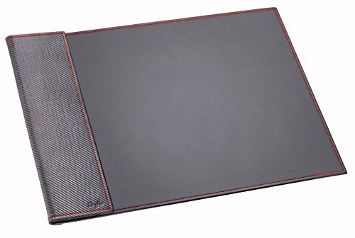 Läufer 38054 Concerto Schreibtischunterlage aus Leder mit Kalender und Notizblock, Echt Leder, schwarz, carbon, Ziernaht rot, Handgefertigt aus Echtleder in Deutschland, Schreibunterlage aus Leder
