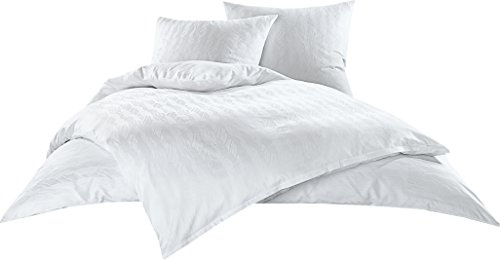 Bettwaesche-mit-Stil Mako Satin Damast Bettwäsche Garnitur Waves weiß (200 cm x 220 cm + 2X 80x80 Kissen)