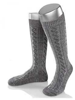 Almbock Trachtensocken Herren - Trachtenstrümpfe aus Merino Wolle in vielen Modellen und Farben - Lange und kurze bayerische Socken für Lederhose (Grau | Lang Merino, 45-47)