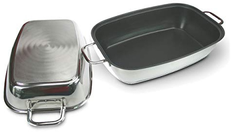 Berndes 063992 edelstahlliege Rechteckiger Bräter mit Edelstahldeckel Antihaftversiegelung, 36 x 25 cm