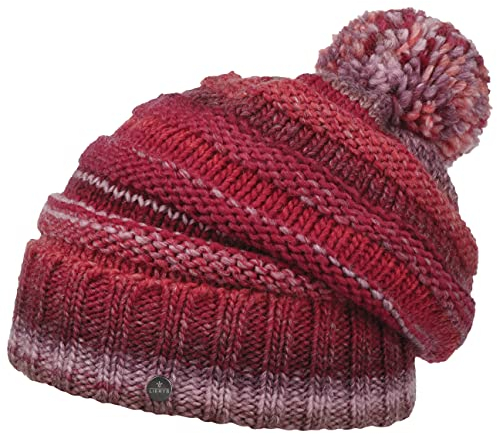 LIERYS Fauske Bommelmütze Damen/Herren - Pudelmütze mit Schurwolle - Made In Germany - Gestrickt - One Size 55-60 cm - Wollmütze in Oversize - Wintermütze Herbst/Winter rot One Size