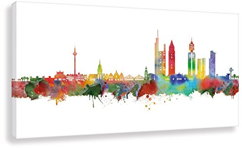 Kunstbruder Wandbild - Frankfurt Skyline Light (div. Größen) - Kunst Druck auf Leinwand Streetart Like Banksy Panorama Wohnzimmerbild 40x80cm