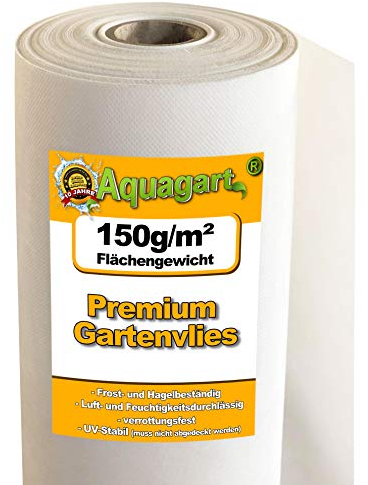 Aquagart 50m Gartenvlies gegen Unkraut 150g /m² I Anti Unkrautvlies wasserdurchlässig I Unkrautsperre für Garten Hochbeet Gewächshaus Sandkasten I Mulchvlies weiß 1m breit