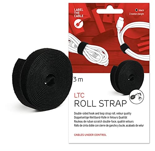 Label the cable® 3m Klettband beidseitig schwarz, Klett Kabelbinder wiederverschließbar aus doppelseitigem Klettband zum Bündeln von Kabeln, für das Perfekte Kabelmanagement - Velours-Qualität
