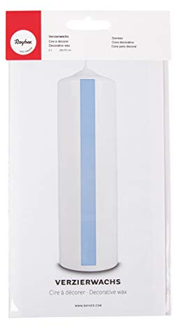 RAYHER HOBBY Rayher 3103708 Verzierwachs, hellblau, 2 Verzierwachsplatten 20 x 10 cm, Wachsfolie zum Kerzen verzieren, Kerzenwachs, Wachsfolie