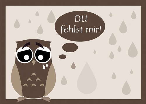 2 Postkarten traurige Eule DU fehlst mir! 1118