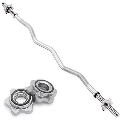Body Revolution EZ Barbell Bar - 1.2m EZ Weight Lifting Bar for 1 Inch Standard Weights Plates - Barbell for Bench Press, Curls and Bodybuilding Spinlock or Spring Collar (1.2m Spinlock Collar)