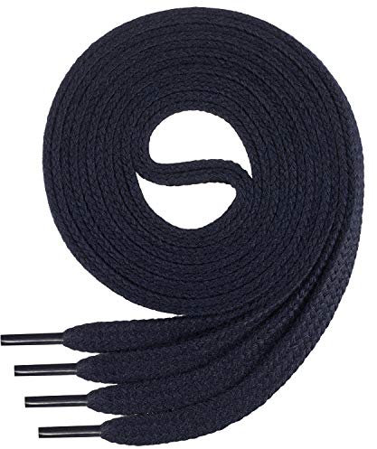 Di Ficchiano - Cordones planos de algodón 100% para zapatillas y calzado deportivo, muy resistentes, aprox. 7 mm de ancho, 45-200 cm de longitud, fabricado en Europa, Unisex, azul oscuro, 110