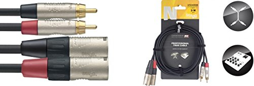 Stagg 19334 3 m 2x 3 Pin Male XLR to Male RCA Twin Deluxe Audio Cable - Black