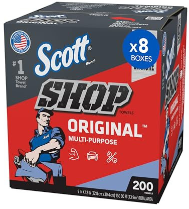 Scott Shop Towels Original (75190), blau, Pop-Up-Spenderbox, 200 Handtücher/Box, 8 Boxen/Etui, 1.600 Handtücher/Etui