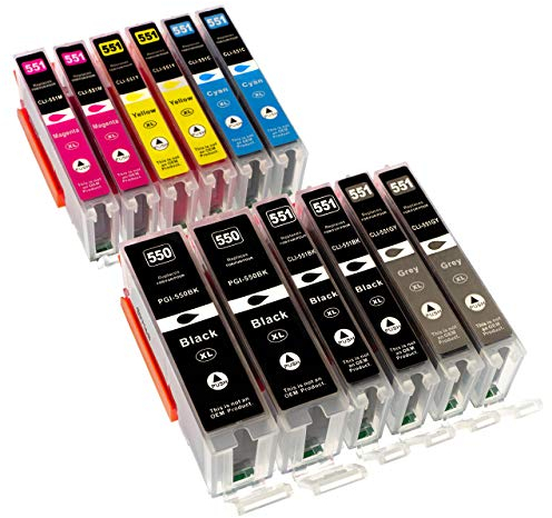 ESMOnline 12 komp. XL Druckerpatronen als Ersatz für Canon PGI 550 CLI 551 Pixma MG6350 MG7150 MG7550 iP8750 (PGI-550/CLI-551)