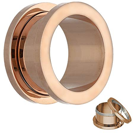 Treuheld® 6mm Flesh Tunnel Rosegold - Chirurgenstahl 316L / Edelstahl - Schraubverschluss mit Gewinde - Stahl Ohr Plug zum Schrauben
