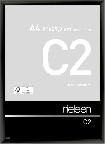 nielsen Bilderrahmen, 21 x 29,7 cm (A4), Aluminium, Schwarz glanz, Dokumentenrahmen zum Aufhängen im Hoch- & Querformat, Echtglas, C2